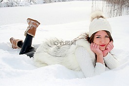 女孩,雪,白