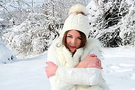 女孩,雪,白