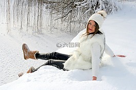 女孩,雪,白
