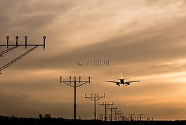 日落,機場,橙色