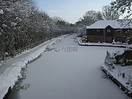 雪,運河,冬天