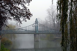 橋,河,霧