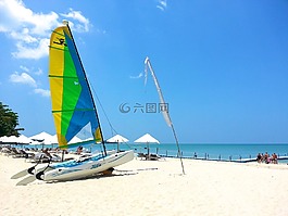 海滩,白色的沙滩,泰国