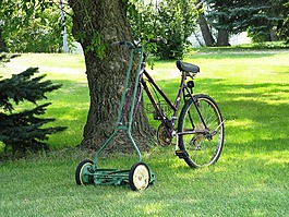 院子里,自行車,割草機