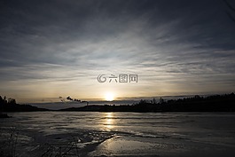 景觀,冬季,太陽
