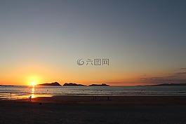 日落,海灘,馬cies