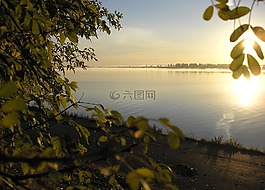 河,黎明,太陽