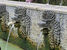 喷泉,狮子头,水