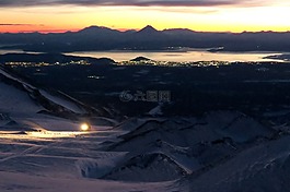 火山,山,晚上