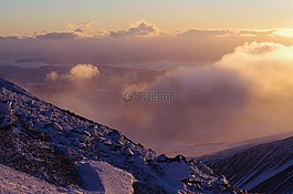 火山,山,晚上