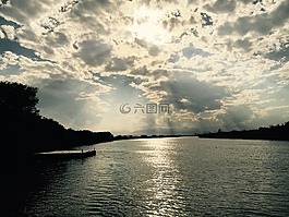 景觀,河,云