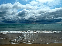 海,海岸線,日落