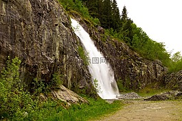 瀑布,挪威,山