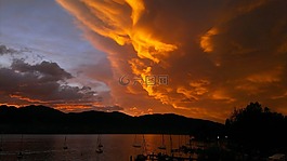 tegernsee,傍晚的天空,f?hn 云
