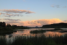 湖,日落,池塘