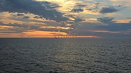 日落,云,海