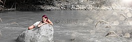 夏季,河,模型