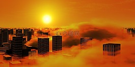 城市,太陽(yáng),云