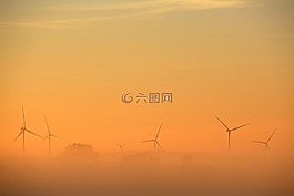 日出,風(fēng)電,風(fēng)車