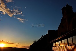 日落,城堡,廢墟
