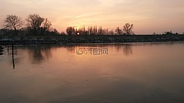 冰,uiterwaarde,日落