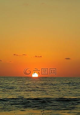 日落,太陽,海