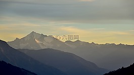 日落,山,云