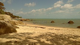 沙,海灘,云