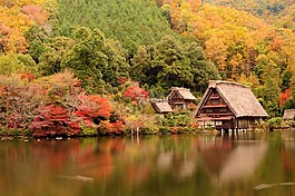 日本,传统的房子,湖