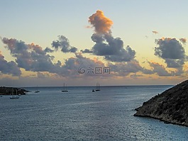 日落,加勒比海,景觀