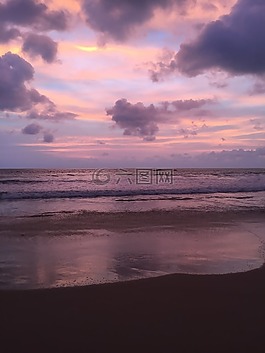 日落,海灘,海