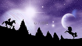 獨(dú)角獸,夜,神秘生物
