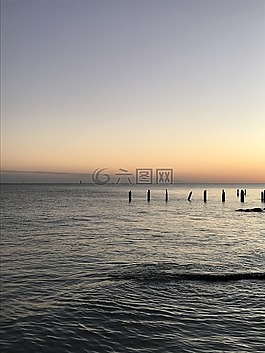 海洋,日落,天空
