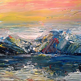山,日落,油漆