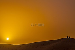 沙漠,夫婦,日出