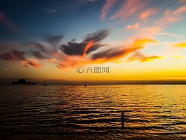 日落,整體的一部分水域,黎明家庭