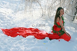 女孩,雪,連衣裙