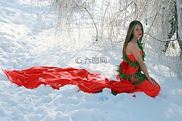 女孩,雪,連衣裙