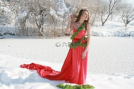 女孩,雪,連衣裙