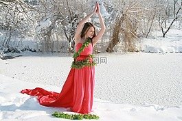 女孩,雪,連衣裙