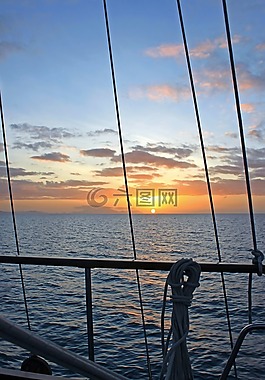 日落,船舶,海洋