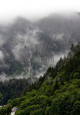 大瀑布,森林,山