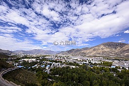 拉薩,城市視圖,藍(lán)色的天空