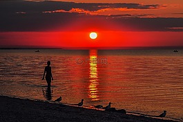 沐浴,日落,船