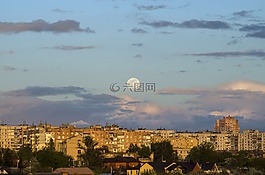 月亮,日出,觀看城市風景