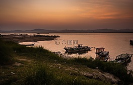 水,海濱,日落