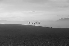 男子,地平線,山