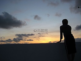 側(cè)影,女子,日出