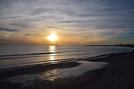 日落,海,夕陽大海