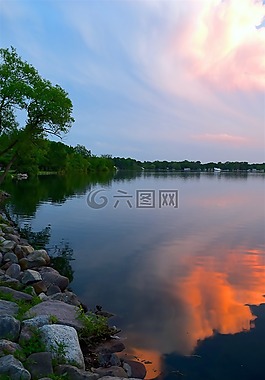 日落,云,湖